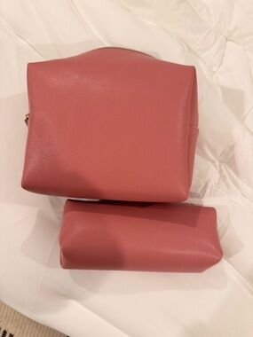 Sonia Kashuk Coral Pink Leather Cosmetic Pouch Duo